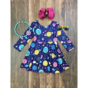 Purple Planets Soft Space Theme Twirl Dress NEW